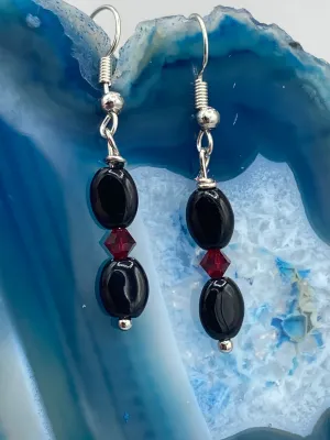 Dainty Black And Dark Red Beaded Earrings, Shabby Chic, Boho Chic