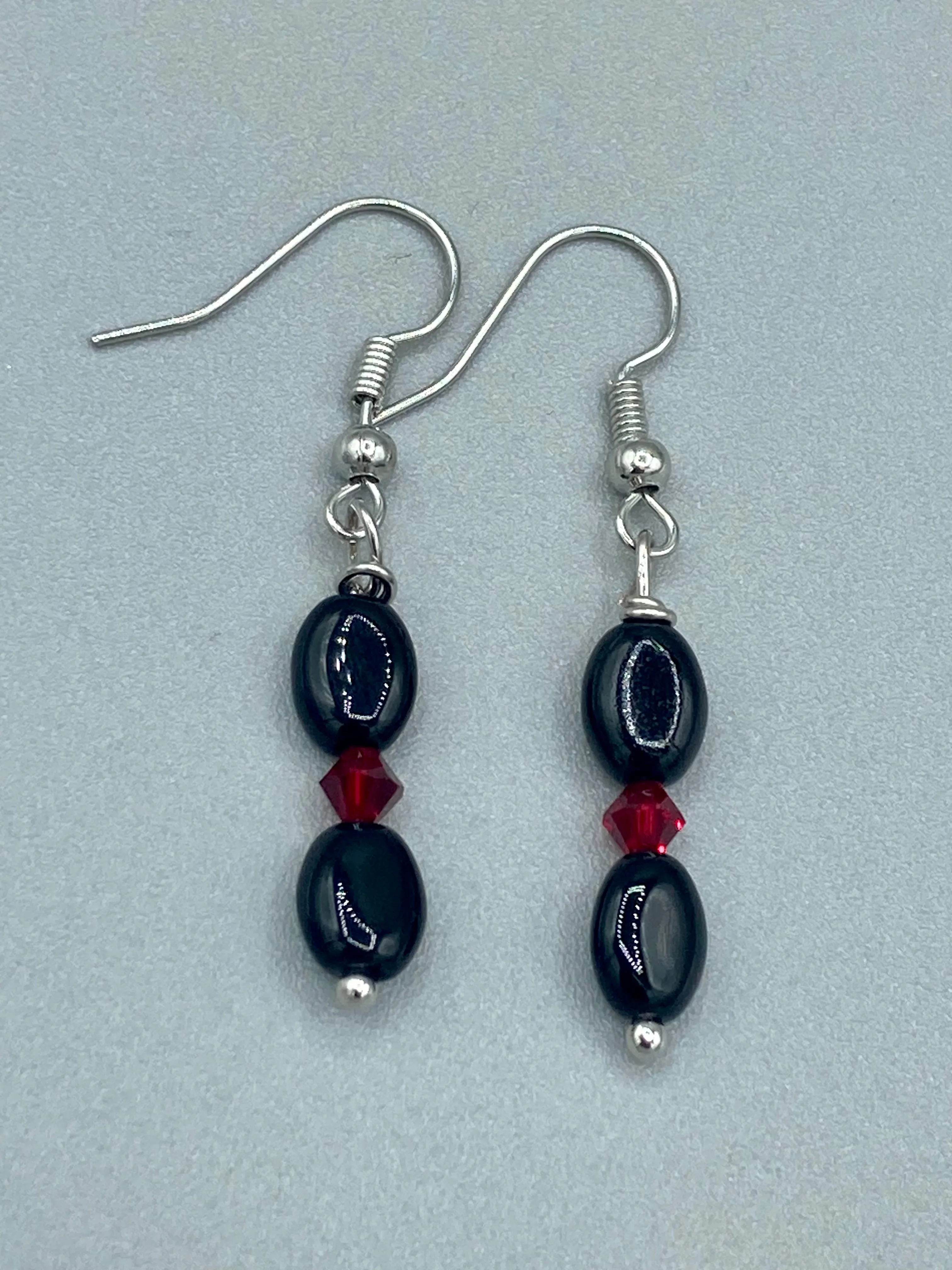 Dainty Black And Dark Red Beaded Earrings, Shabby Chic, Boho Chic