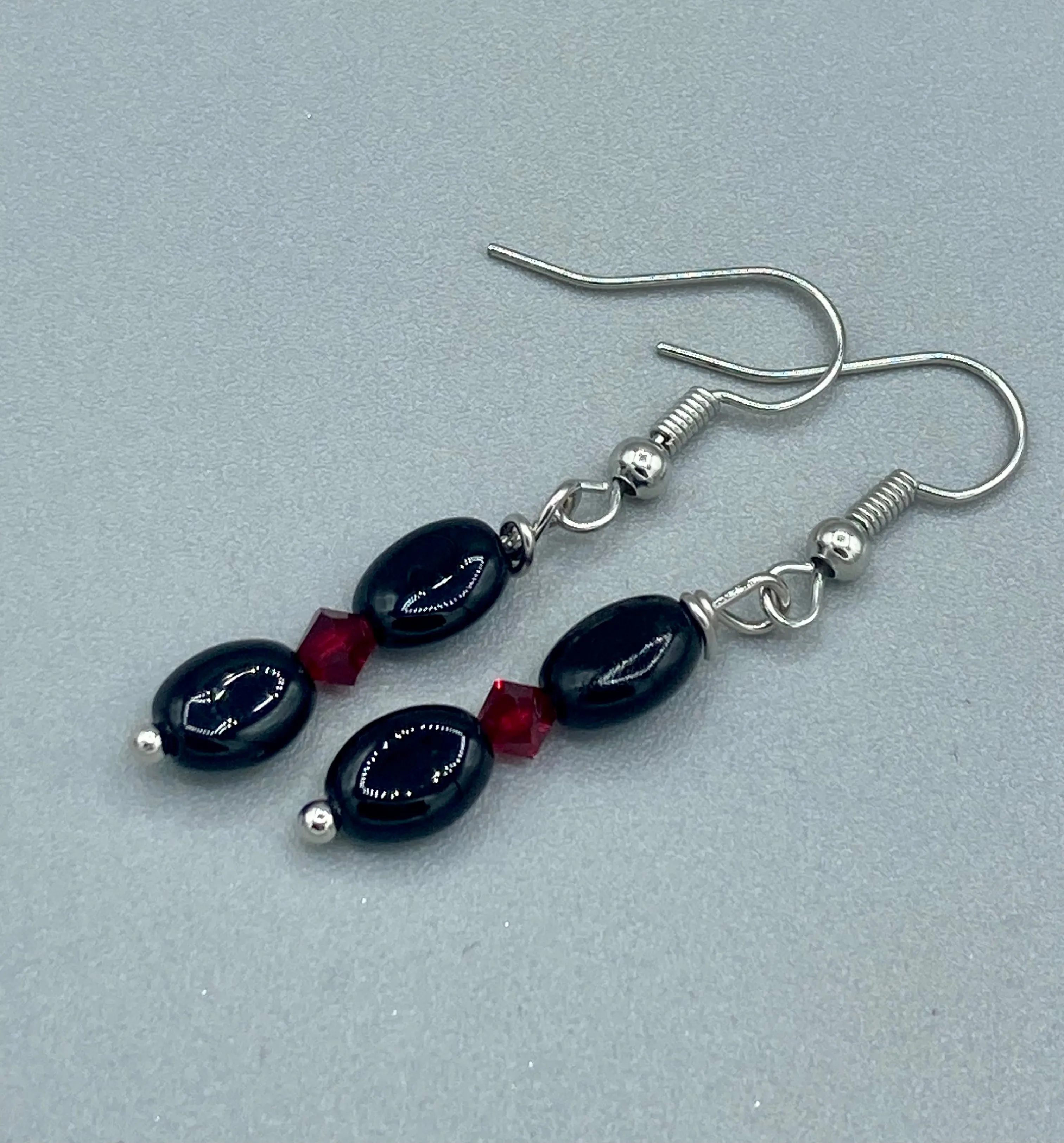 Dainty Black And Dark Red Beaded Earrings, Shabby Chic, Boho Chic