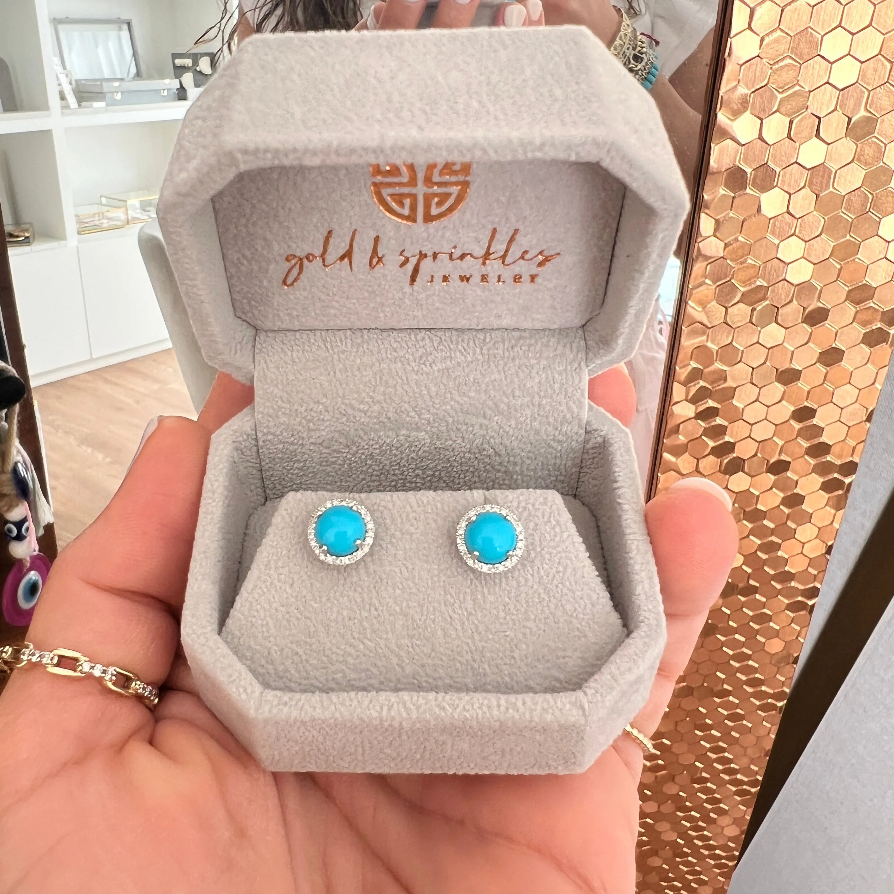 Diamond Halo Turquoise Cabochon Studs