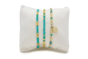Drift 3 Layer Turquoise Gold Bracelet Stack