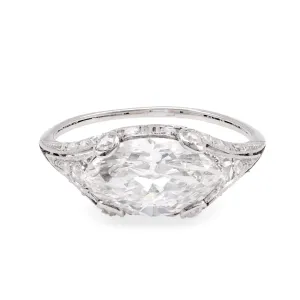 Edwardian GIA 2.25 Carat Marquise Cut Diamond Platinum Engagement Ring