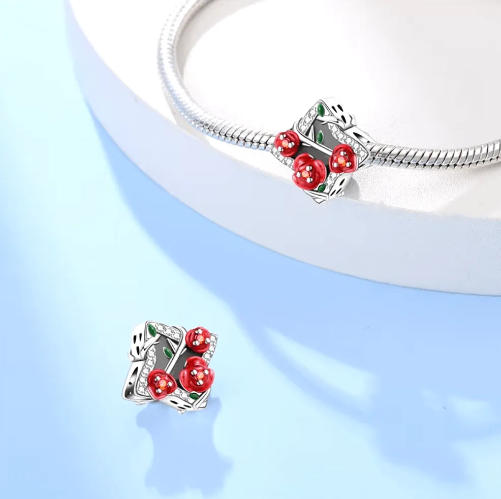 Elegant Blooming Rose Vine Charm