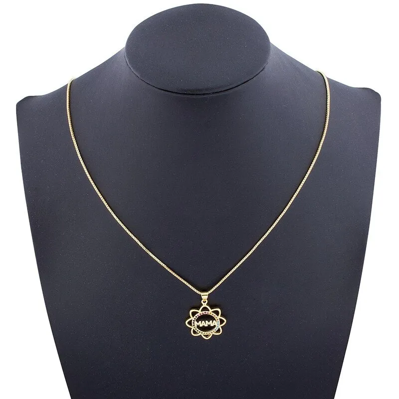 Elegant Mother's Day Gift MaMa Letter Name Pendant Sunflower Chain Necklaces