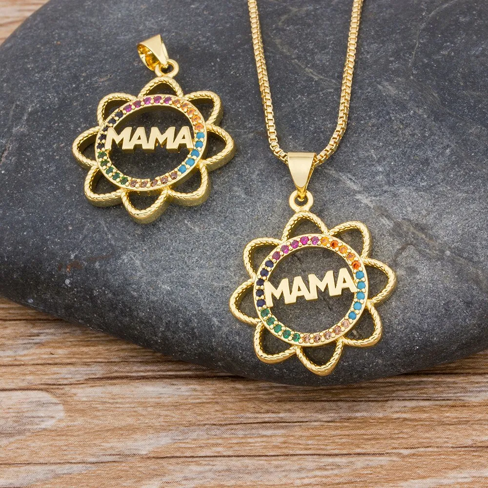 Elegant Mother's Day Gift MaMa Letter Name Pendant Sunflower Chain Necklaces