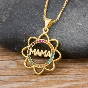 Elegant Mother's Day Gift MaMa Letter Name Pendant Sunflower Chain Necklaces