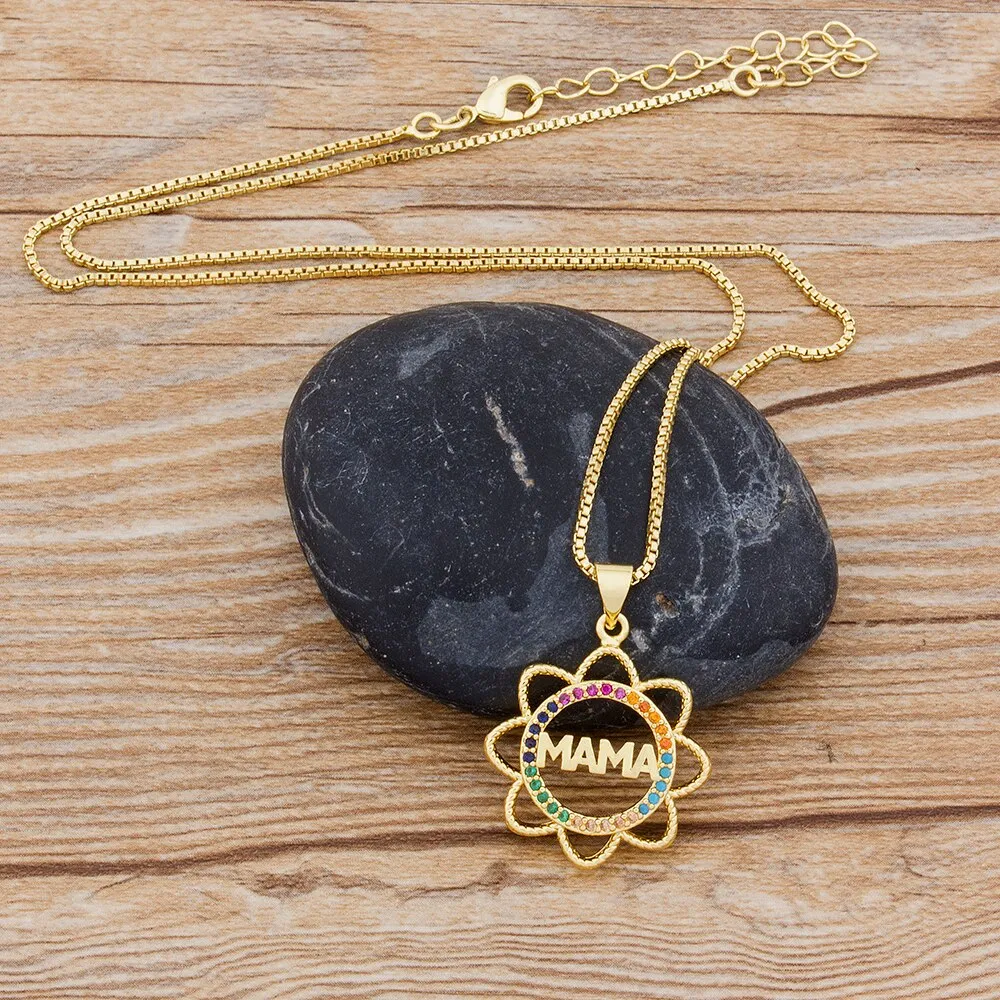 Elegant Mother's Day Gift MaMa Letter Name Pendant Sunflower Chain Necklaces