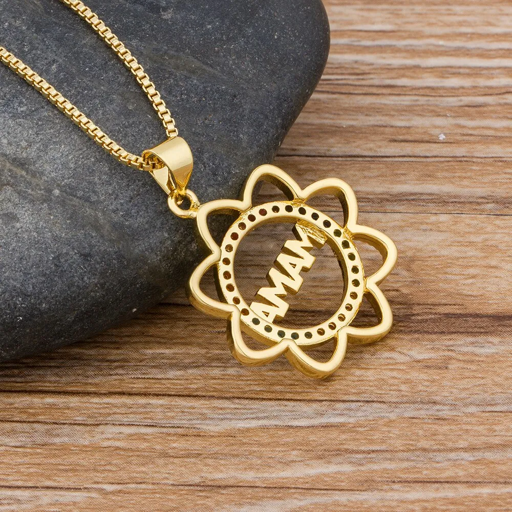 Elegant Mother's Day Gift MaMa Letter Name Pendant Sunflower Chain Necklaces
