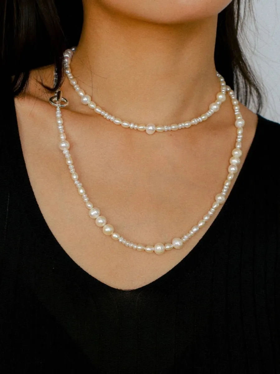 Elegant Ombre Pearl Long Beaded Necklace