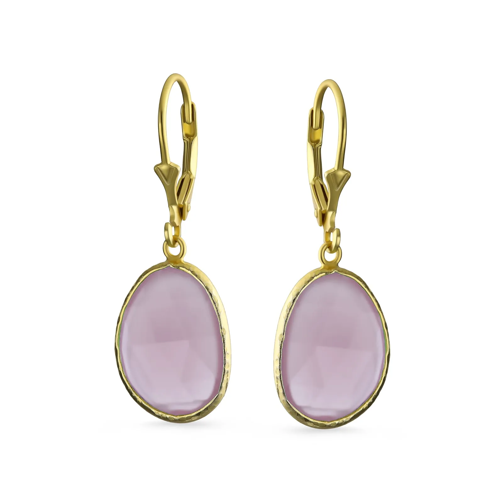 Elegant Oval Pastel Stone Dangle Earrings Pink Aqua Mint Green 14K Gold-Plated