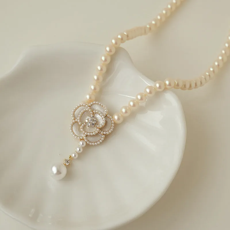 Elegant Pearl Camellia Necklace
