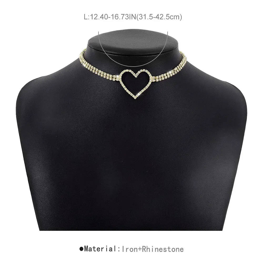 Elegant Rhinestone Heart Crystal Collar Necklace