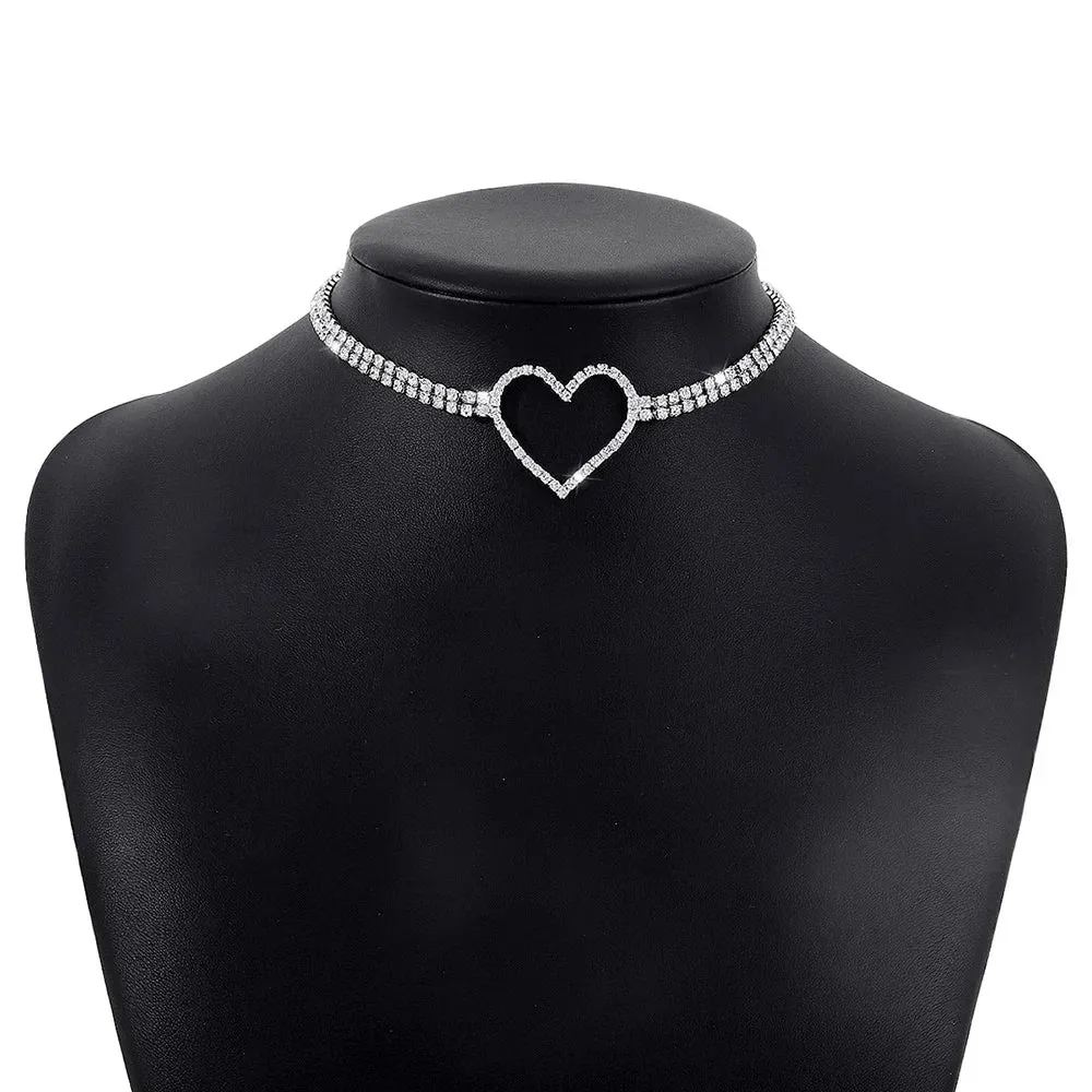 Elegant Rhinestone Heart Crystal Collar Necklace