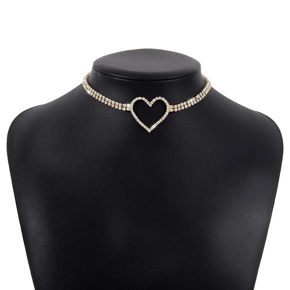 Elegant Rhinestone Heart Crystal Collar Necklace