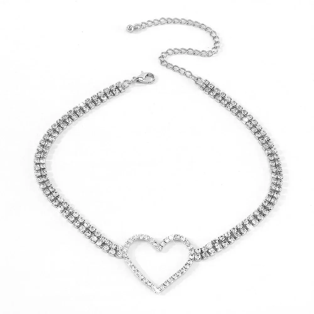 Elegant Rhinestone Heart Crystal Collar Necklace