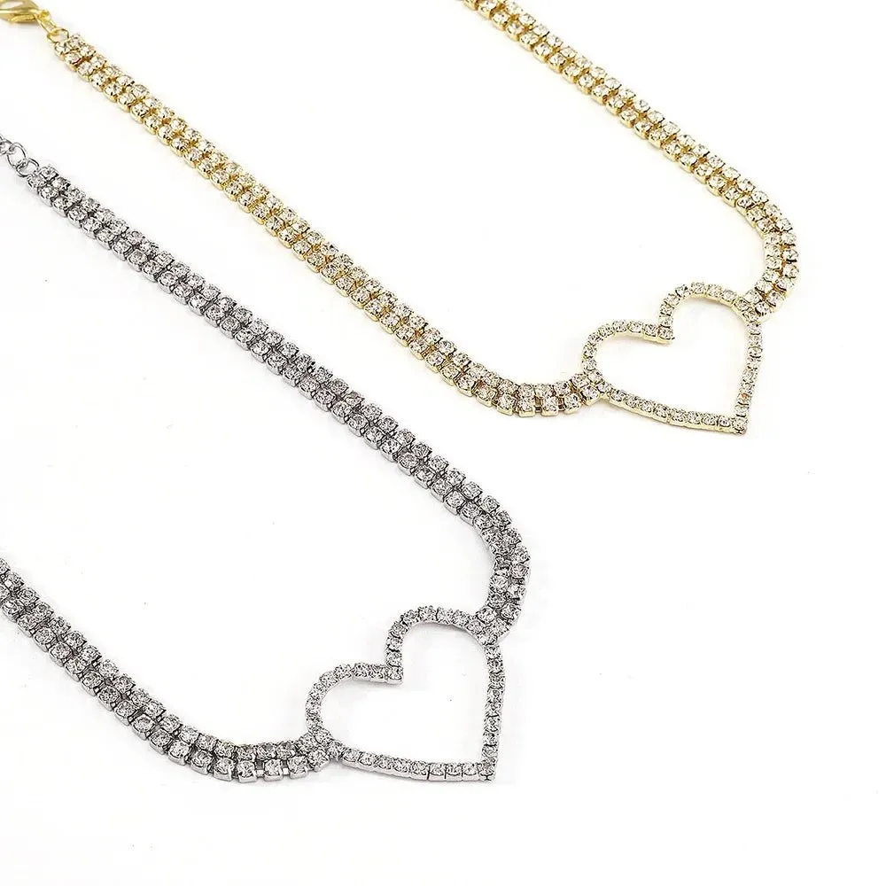 Elegant Rhinestone Heart Crystal Collar Necklace