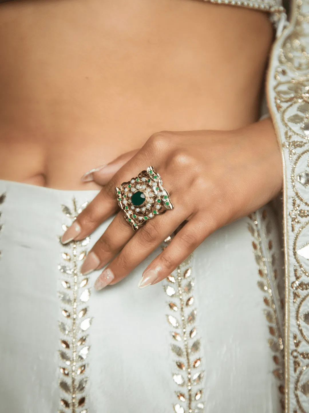 Emerald Jadau Ring (Adjustable Size)