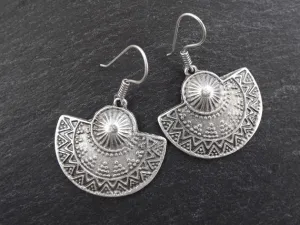 Ethnic Semi Circle Tribal Silver Earrings - Authentic Turkish Style