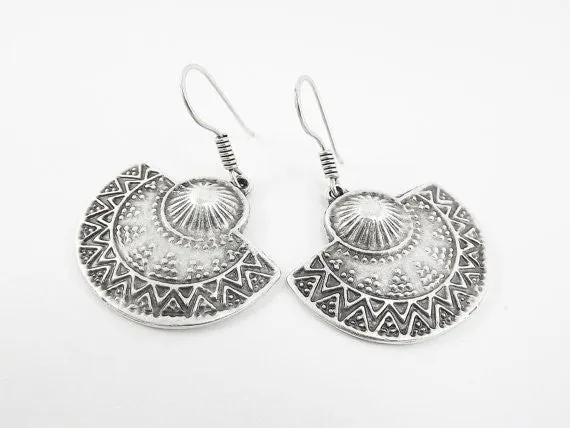 Ethnic Semi Circle Tribal Silver Earrings - Authentic Turkish Style