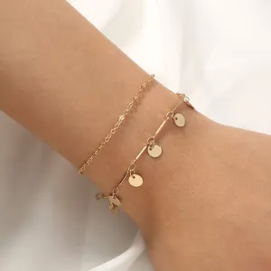 European and American fashion jewelry simple and versatile tassel metal small disc double-layer bracelet bracelet female