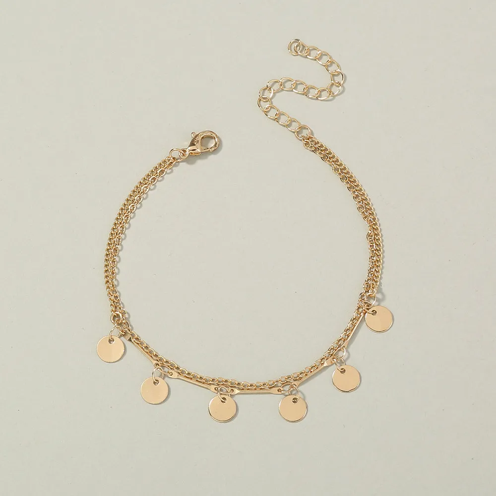 European and American fashion jewelry simple and versatile tassel metal small disc double-layer bracelet bracelet female