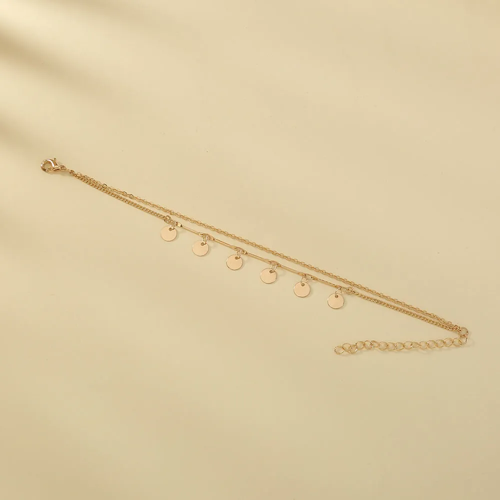 European and American fashion jewelry simple and versatile tassel metal small disc double-layer bracelet bracelet female
