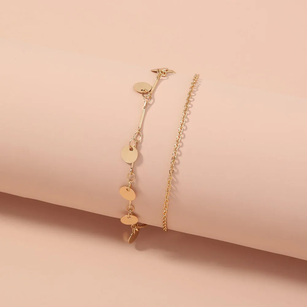 European and American fashion jewelry simple and versatile tassel metal small disc double-layer bracelet bracelet female