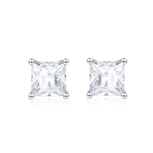 FANCIME Solitaire Princess Cut 14K White Gold Stud Earrings