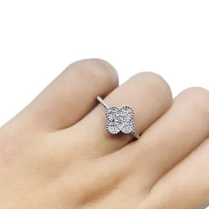 Floral Clover Paved Diamond Ring 14kt