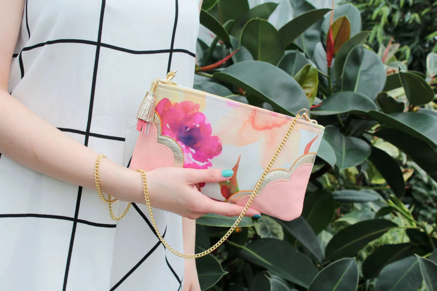 Floral Watercolor Leather Accents Sling Bag