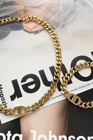 Flytonn-Valentine's Day gift Chunky Chain Letter Double D Necklace & Bracelet