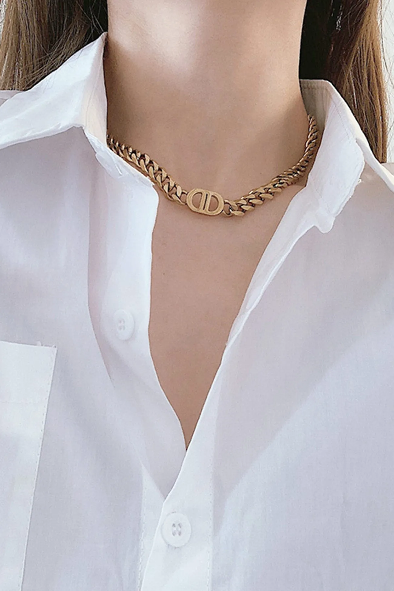 Flytonn-Valentine's Day gift Chunky Chain Letter Double D Necklace & Bracelet