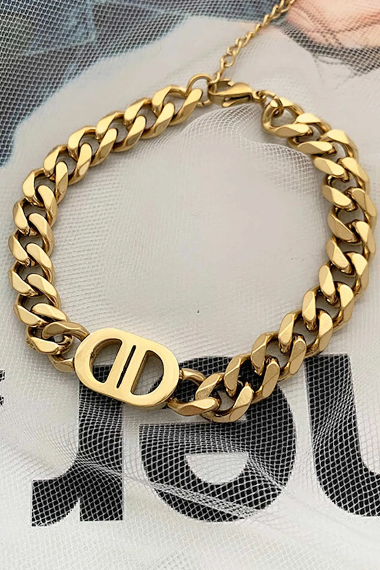 Flytonn-Valentine's Day gift Chunky Chain Letter Double D Necklace & Bracelet