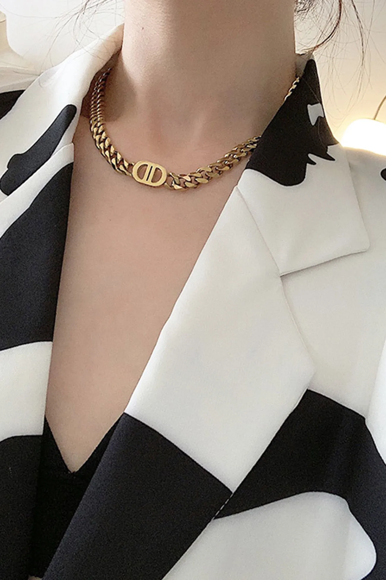 Flytonn-Valentine's Day gift Chunky Chain Letter Double D Necklace & Bracelet