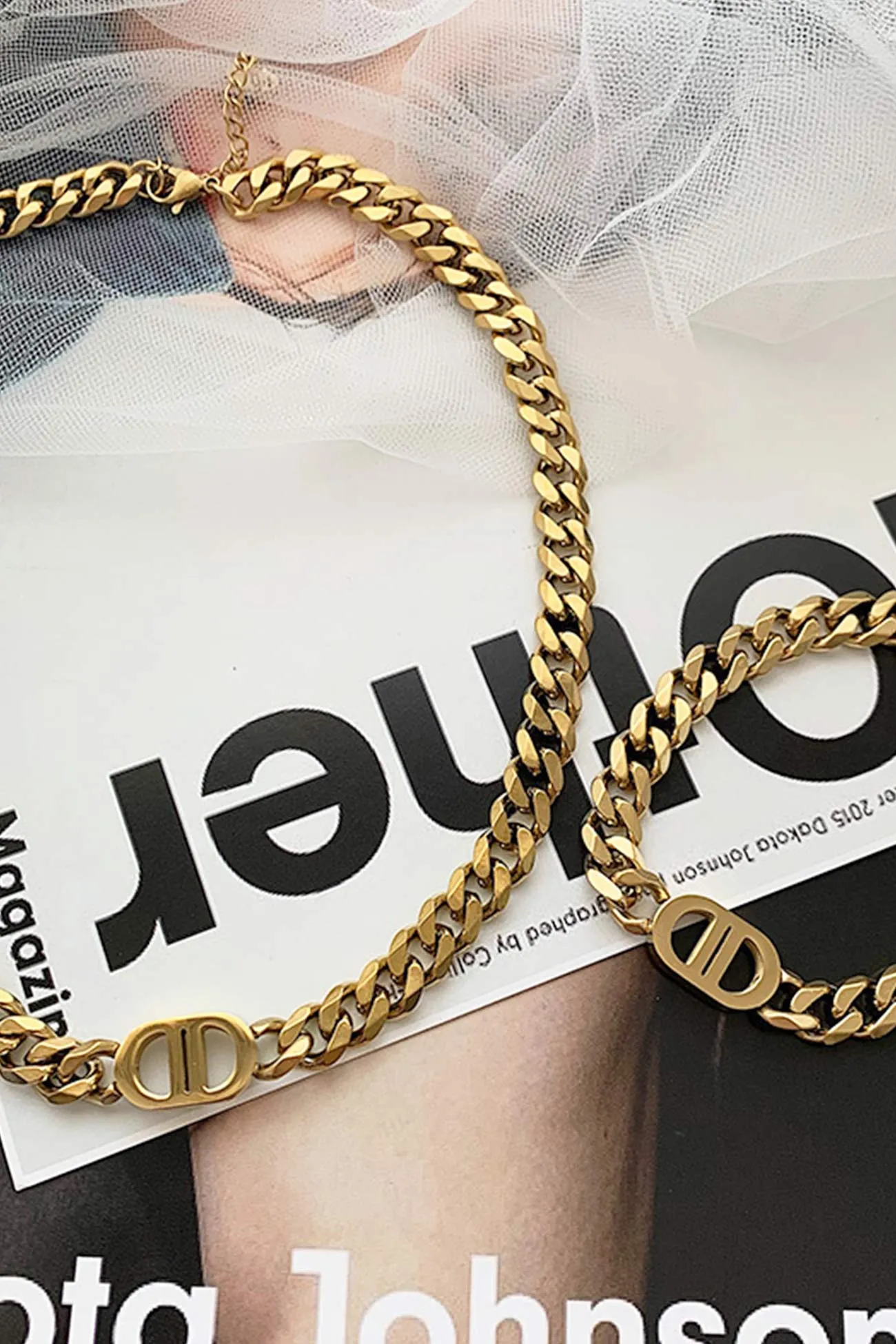 Flytonn-Valentine's Day gift Chunky Chain Letter Double D Necklace & Bracelet