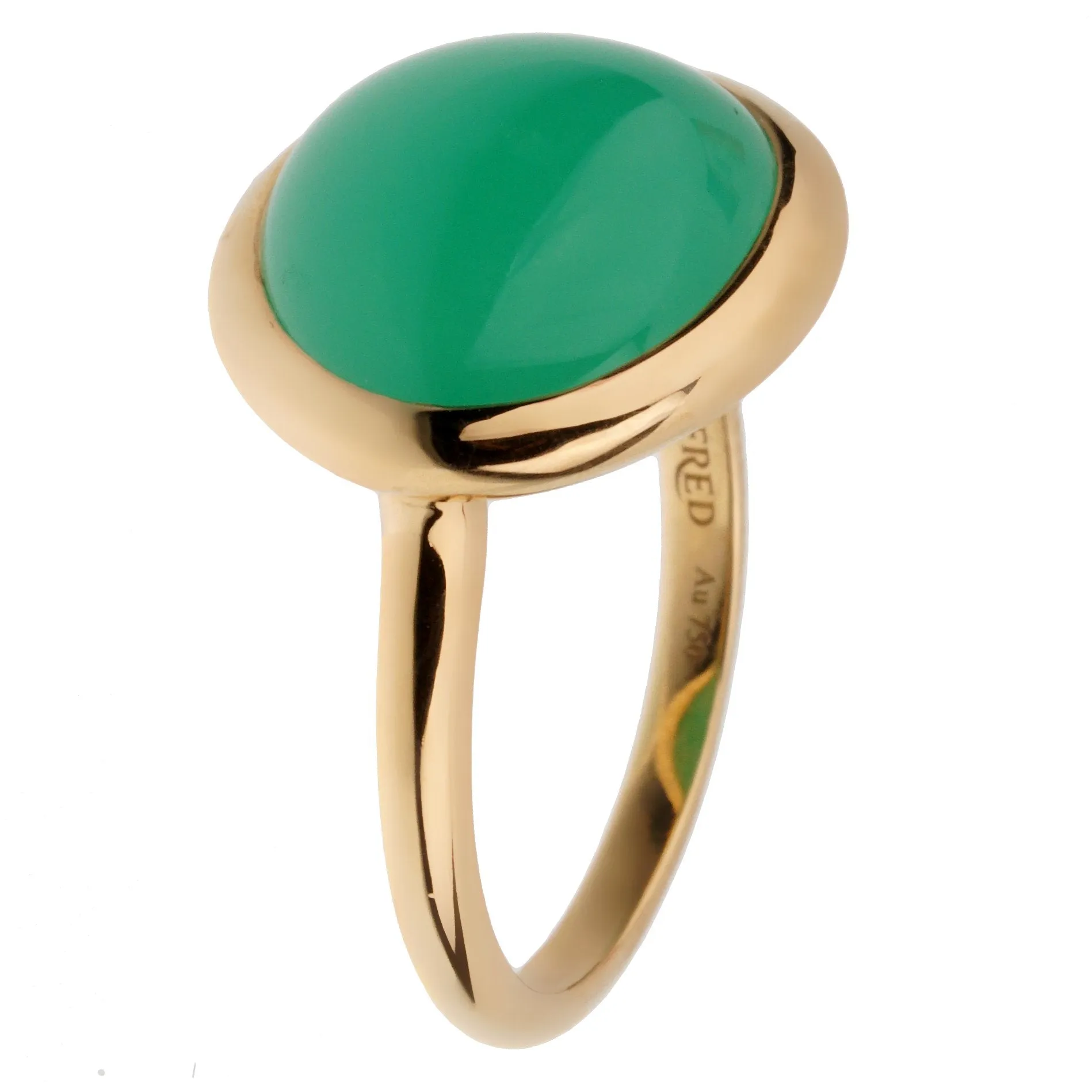 Fred of Paris 7ct Chrysoprase Cabochon Gold Cocktail Ring Size 6