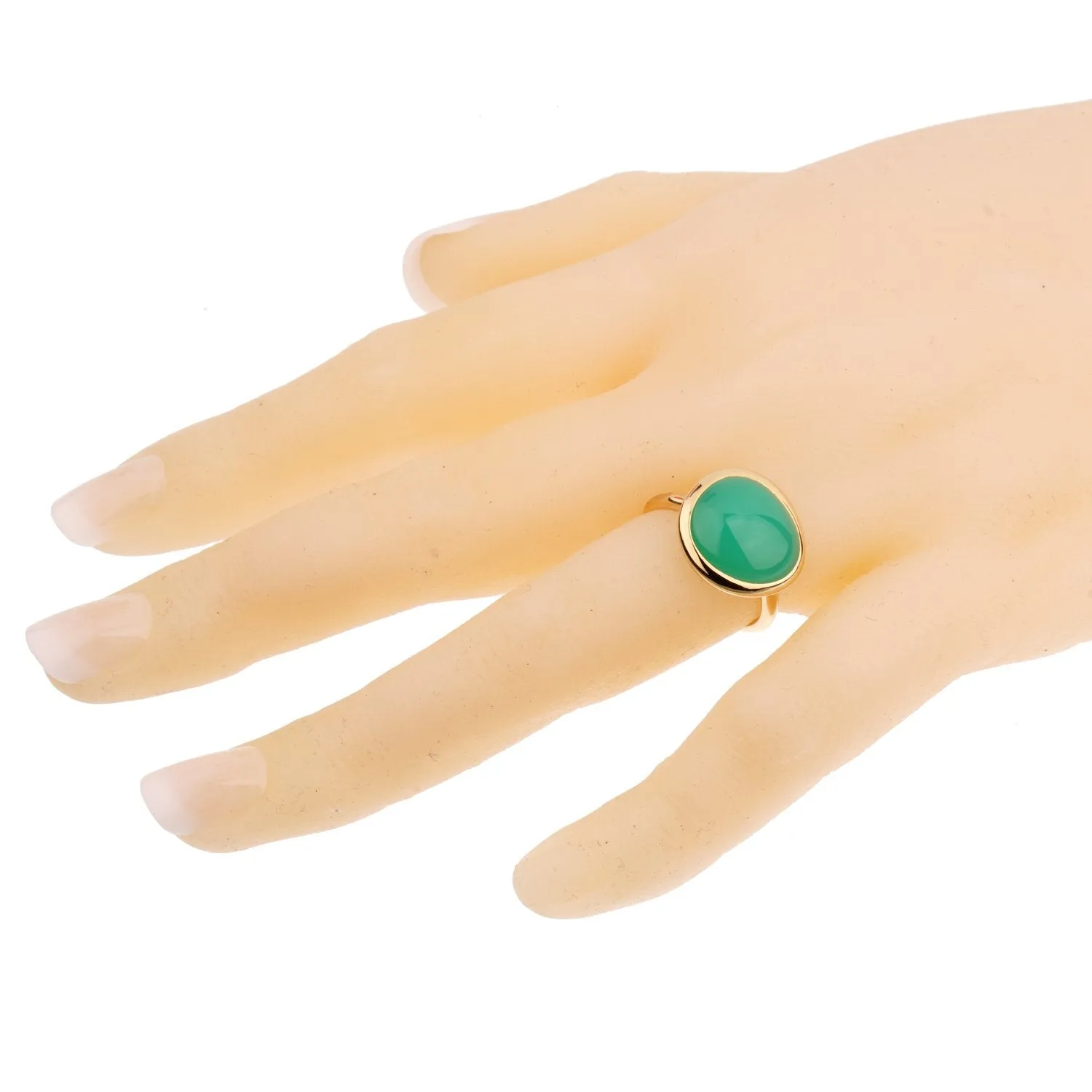 Fred of Paris 7ct Chrysoprase Cabochon Gold Cocktail Ring Size 6