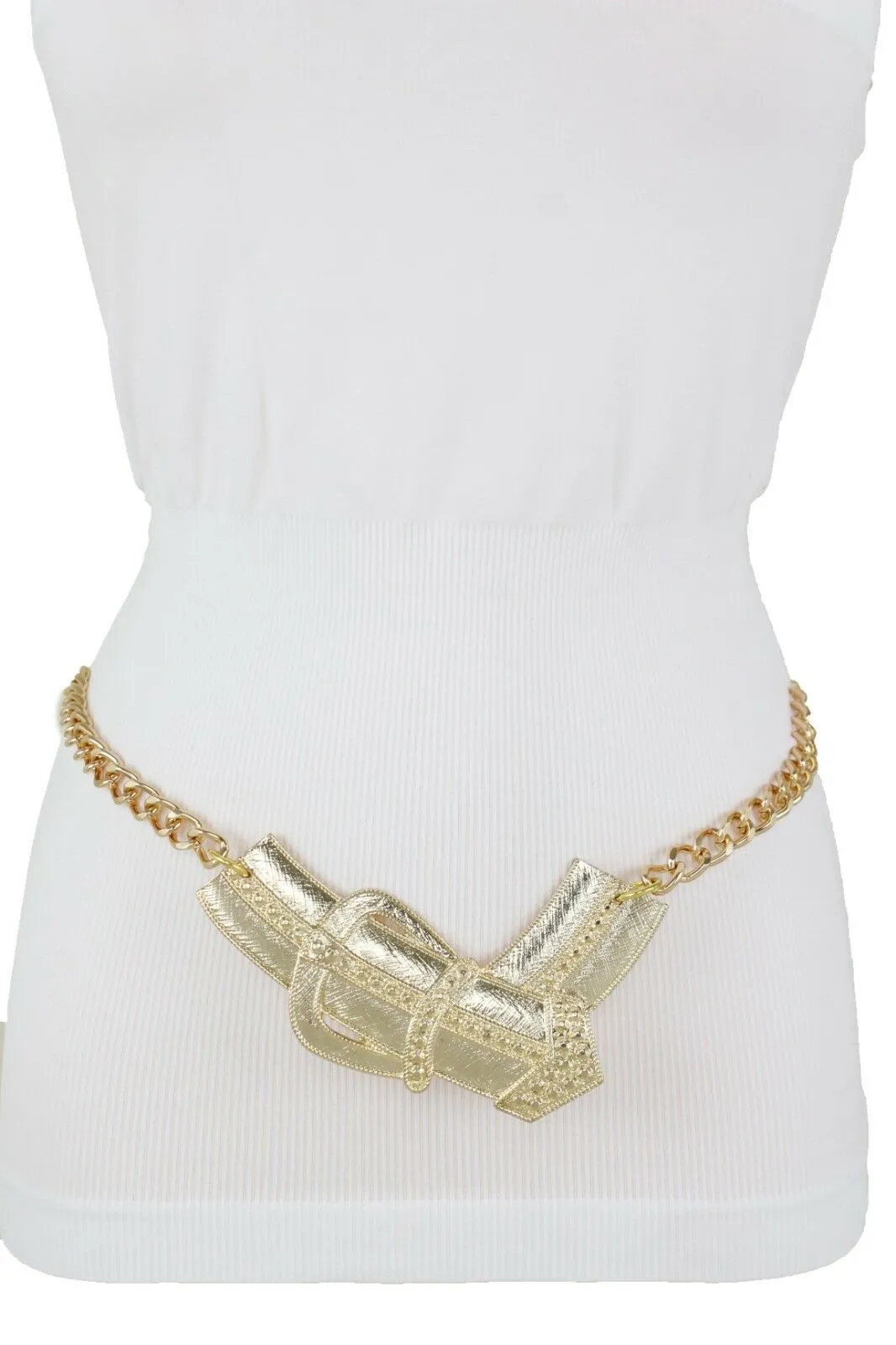 Fun Women Belt Hip High Waist Gold Metal Chain Big Wide Buckle Charm Size XS S M