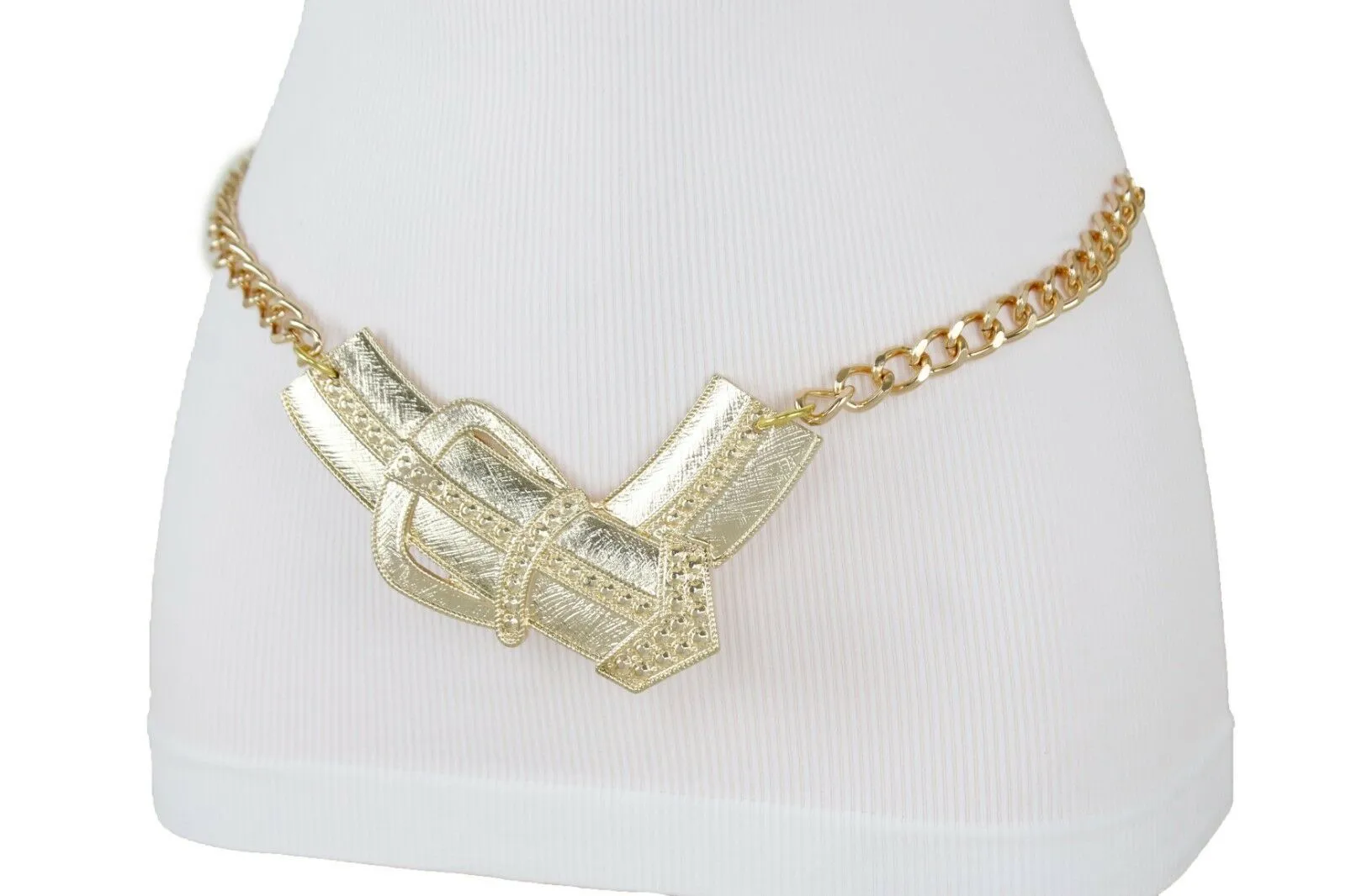 Fun Women Belt Hip High Waist Gold Metal Chain Big Wide Buckle Charm Size XS S M