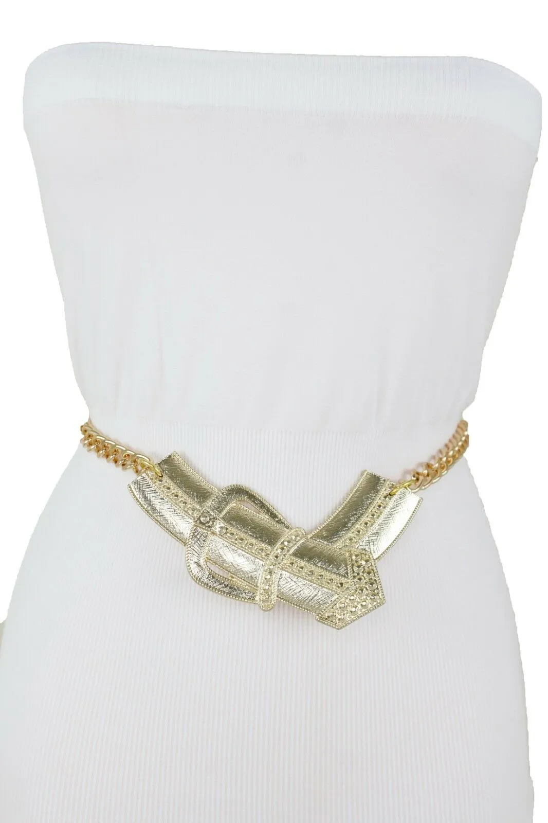 Fun Women Belt Hip High Waist Gold Metal Chain Big Wide Buckle Charm Size XS S M