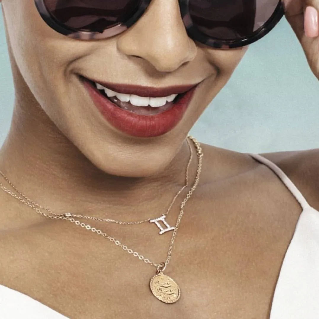Gemini Zodiac Necklace Dipped in Rose Gold Zircon