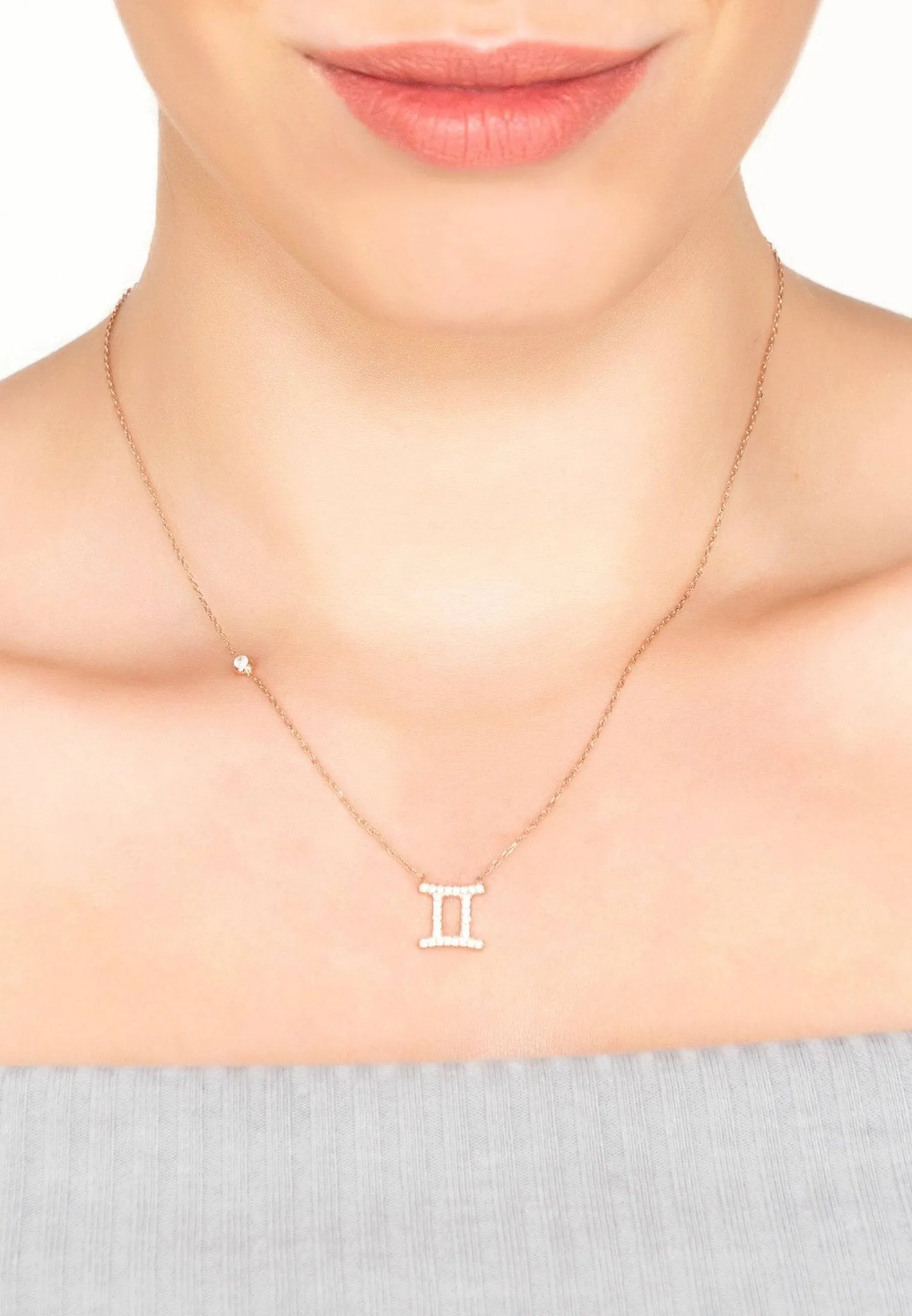 Gemini Zodiac Necklace Dipped in Rose Gold Zircon