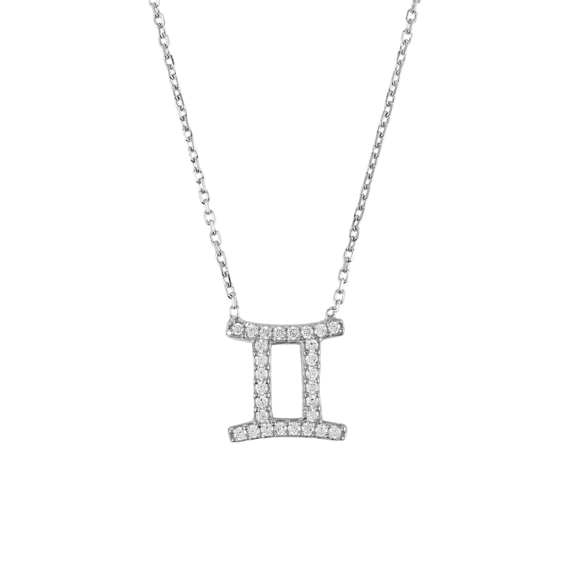Gemini Zodiac Necklace in Silver and White Zircon