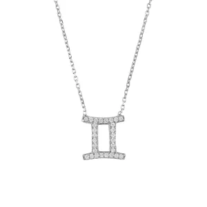 Gemini Zodiac Necklace in Silver and White Zircon