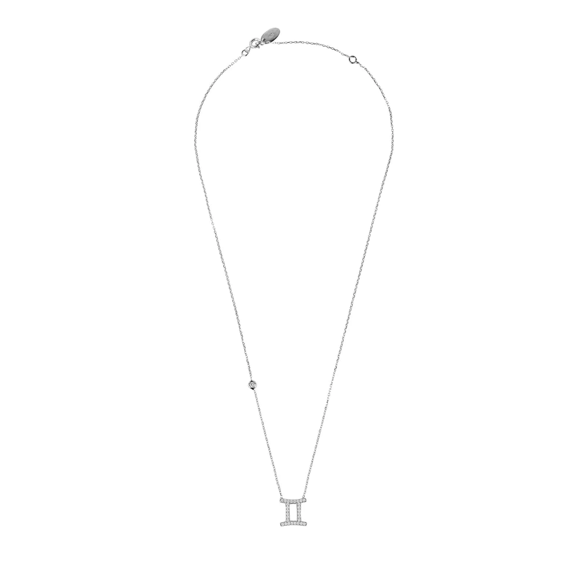 Gemini Zodiac Necklace in Silver and White Zircon