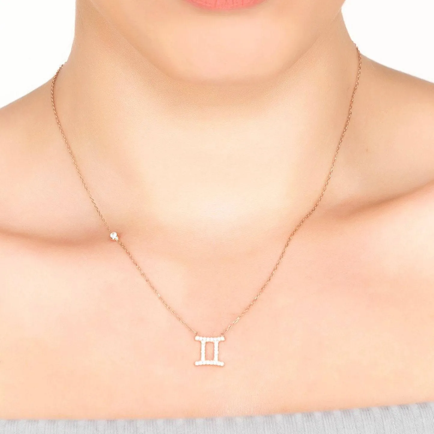 Gemini Zodiac Necklace in Silver and White Zircon