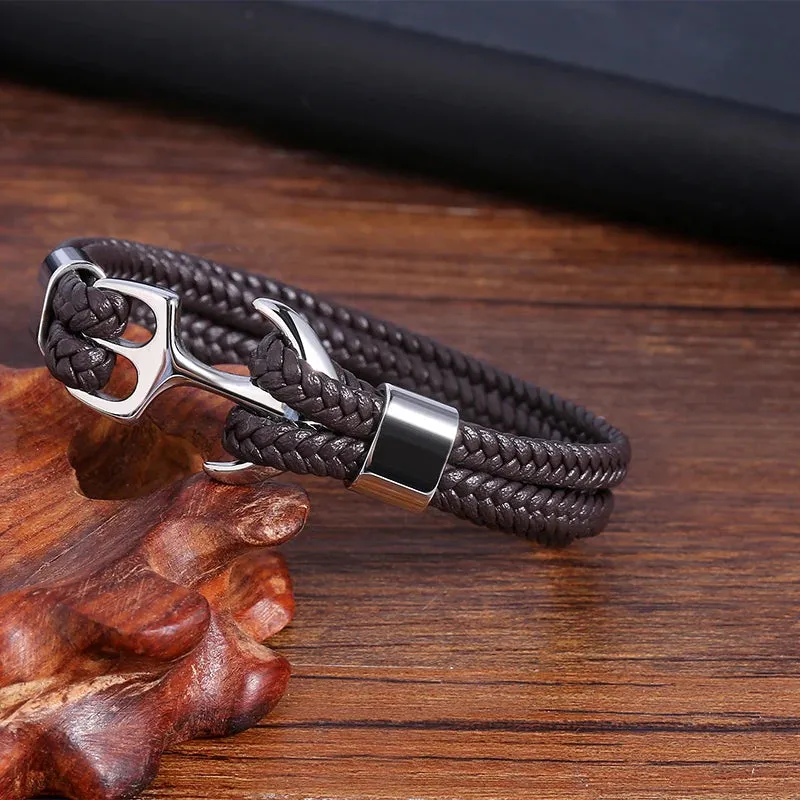 Genuine Leather Men’s Anchor Bracelets