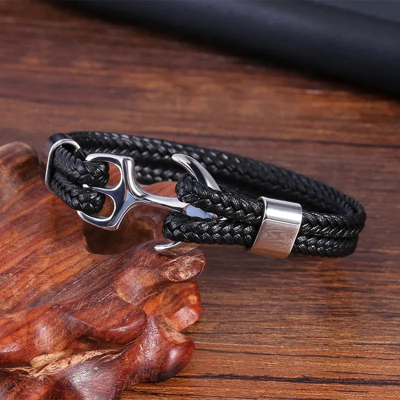 Genuine Leather Men’s Anchor Bracelets
