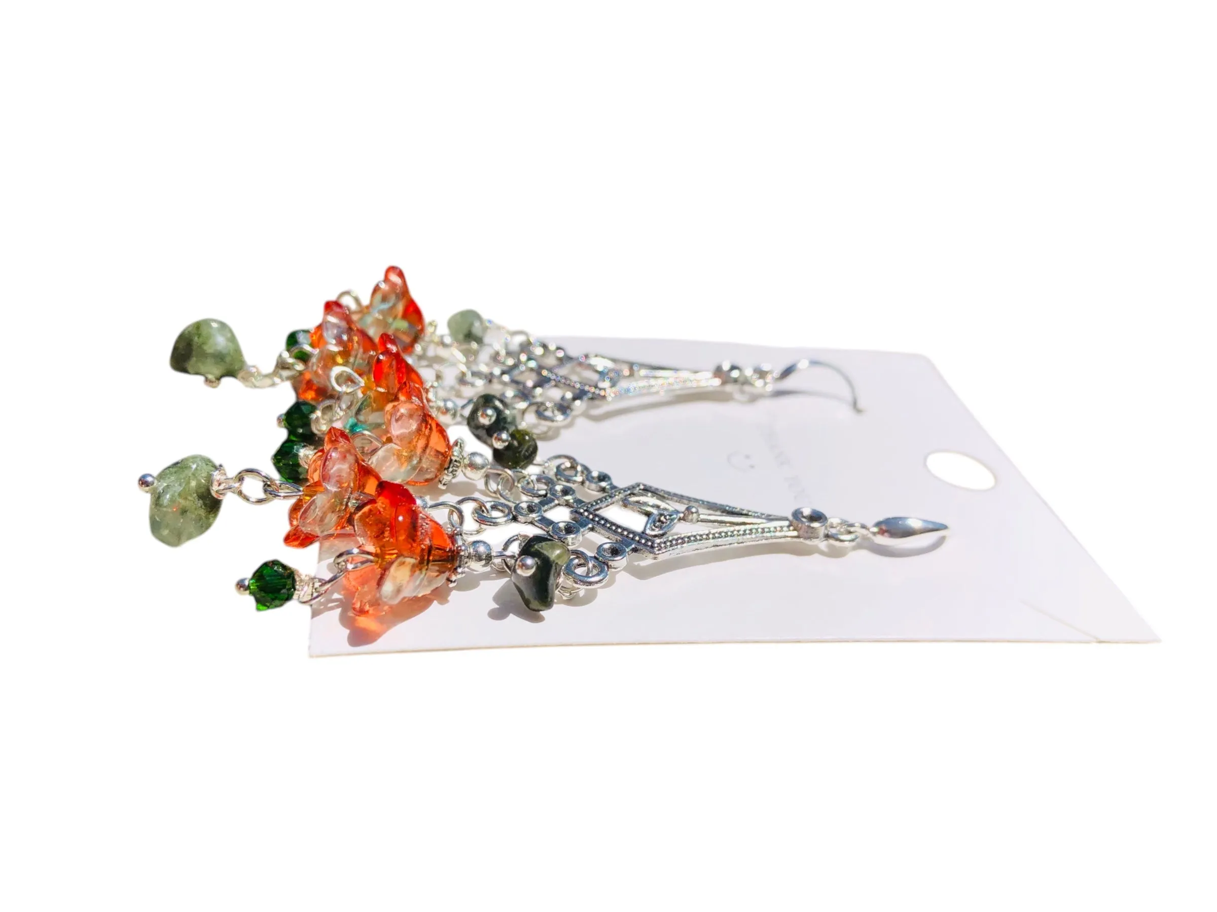 Glass Flower Bohemian Antique Silver Chandelier Earrings