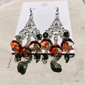 Glass Flower Bohemian Antique Silver Chandelier Earrings